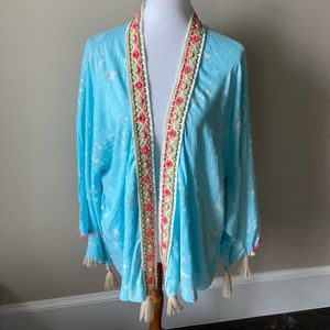 Skemo boho chic splatter print kimono with tassels